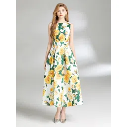 JC Collection Floral Printed Boat Neck Sleeveless Pleated Detail Maxi Dress-picture-29