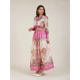 JC Collection Floral Printed Lapel Collar Top With Skirt Co-Ords-picture-17