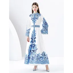 JC Collection Floral Printed Mandarin Collar Flared Sleeve Maxi Dress-picture-32