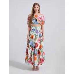 JC Collection Floral Printed Off-Shoulder Neck Top With Skirt Co-Ords-picture-17