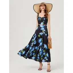 JC Collection Floral Printed Shoulder Straps Crop Top With Shirt Co-Ords-picture-36