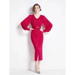 JC Collection Floral Self Design V-Neck Sheath Midi Dress-picture-32