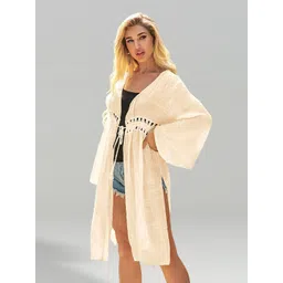 JC Collection Longline Flared Sleeves Tie-Up Shrug-picture-18