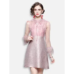 JC Collection Pink & Silver-Toned Tie-Up Neck Mini Dress-picture-19