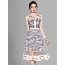 JC Collection Pink & White Geometric Printed Fit & Flare Dress-picture-15