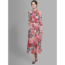 JC Collection Pink Floral Tie-Up Neck Midi Dress-picture-14