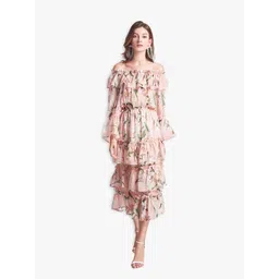 JC Collection Pink Floral Tiered Midi Dress-picture-21
