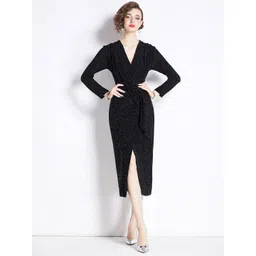 JC Collection Polka Dots Printed V-Neck Sheath Midi Dress-picture-21