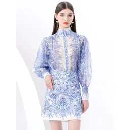 JC Collection Printed High Neck Top With Skirt-picture-17