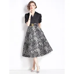 JC Collection Printed Puff Sleeves Fit & Flare Midi Dress-picture-26