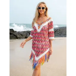 JC Collection Printed V-Neck Swimwear Cover Up Top-picture-17
