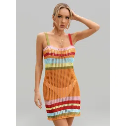 JC Collection Striped Crochet Mini Cover-Up Dress-picture-10