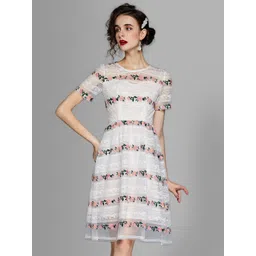 JC Collection White & Pink Floral Embroidered A-Line Dress-picture-28