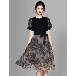 JC Collection Women Black & Grey Floral Embroidered Dress-picture-37