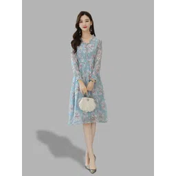 JC Collection Women Blue Floral A-Line Midi Dress-picture-37