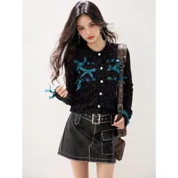 JC Collection Women Checked Cardigan with Applique Detail-picture-18