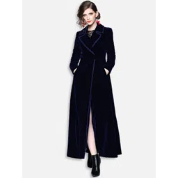 JC Collection Women Navy Blue Solid Longline Open Front Jacket-picture-28