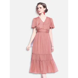 JC Collection Women Peach-Coloured Solid A-Line Midi Dress-picture-30