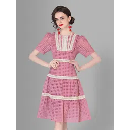 JC Collection Women Pink & White Fit & Flare Dress-picture-26