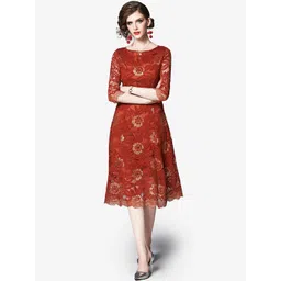 JC Collection Women Rust Floral Midi Dress-picture-36