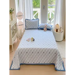 JC HOME 3-Pcs Blue & Black Printed Double King Bed & Pillow Covers-image-27