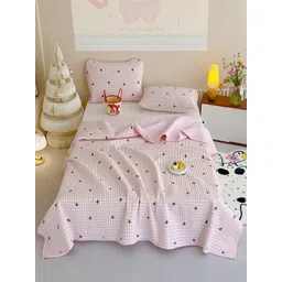 JC HOME 3-Pcs Pink & Black Printed Single Bed & Pillow Covers-picture-38