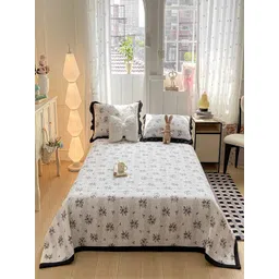 JC HOME 3-Pcs White & Black Printed Double Superking Bed & Pillow Covers-image-25