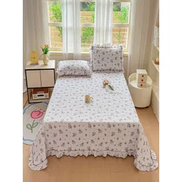 JC HOME 3-Pcs White & Purple Printed Double Queen Bed & Pillow Covers-picture-33