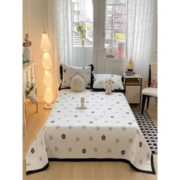 JC HOME 3 Pieces White & Black Printed 162 GSM Single Bed Cover-picture-12
