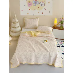 JC HOME 3 Pieces Yellow & White Geometric Printed 162 TC Double Queen Bed Covers-picture-38