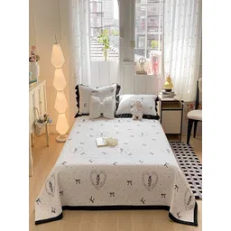 JC HOME 3Pcs Black & White Floral Printed 162 TC Double Queen Bed Covers-picture-32