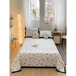JC HOME 3Pcs Black & White Floral Printed 162 TC Double Superking Bed Covers-picture-37