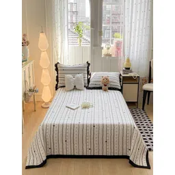 JC HOME 3Pcs Black & White Printed 162 TC Double Queen Bed Covers-picture-28