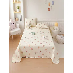 JC HOME 3Pcs Brown & Off White Floral Printed 162 TC Double King Bed Covers-image-32