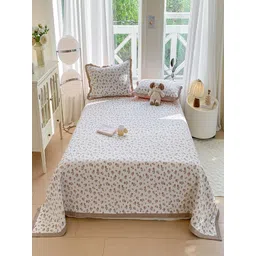 JC HOME 3Pcs Pink & White Floral Printed 162 TC Double King Bed Covers-picture-12