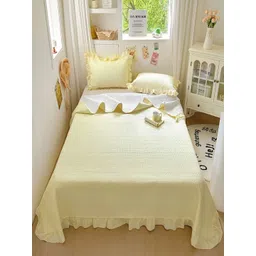 JC HOME 3Pcs Yellow & White 162 TC Double King Bed Covers-image-40