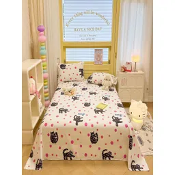 JC HOME Beige & Black Ethnic Motifs 200 TC King Bedsheet with 2 Pillow Covers image 1