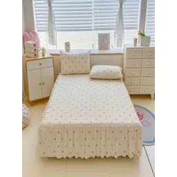 JC HOME Beige & Blue Abstract 140 TC Fitted Double King Bedsheet Set-1.8 m x 2 m-picture-32