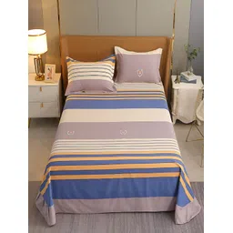 JC HOME Beige & Blue Striped Cotton 220 TC King Bedsheet with 2 Pillow Covers-picture-19