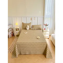 JC HOME Beige & Coffee Brown Printed Pure Cotton Single Bed Cover With 2 Pillow Covers-picture-20