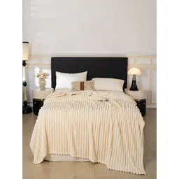 JC HOME Beige Striped AC Room 300 GSM Double Bed Blanket-picture-26
