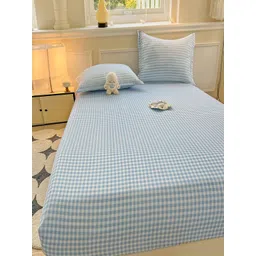 JC HOME Blue 140 TC King Bedsheet with 2 Pillow Covers image 3