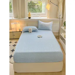 JC HOME Blue 140 TC King Bedsheet with 2 Pillow Covers image 1