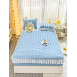 JC HOME Blue 160 TC Fitted Queen Bedsheet with 2 Pillow Covers-picture-11