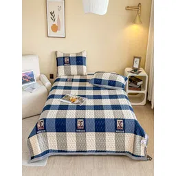 JC HOME Blue & Beige Checked Double King Bed Cover Set-picture-28