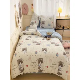 JC HOME Blue & Brown 4 Pieces Floral Printed Double King Bedding Set-picture-26