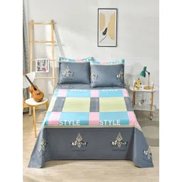 JC HOME Blue & Grey Geometric Cotton 230 TC Super King Bedsheet Set-2.3 m x 2.5 m-picture-19