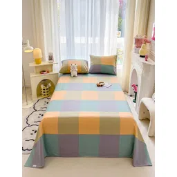 JC HOME Blue & Orange Geometric 140 TC King Bedsheet with 2 Pillow Covers-picture-33