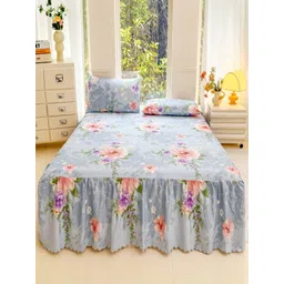 JC HOME Blue & Peach Colored Floral Printed 140 TC King Bedsheet Set 2 m x 1.8 m-picture-17