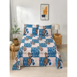 JC HOME Blue & Pink Cartoon Characters King Bedsheet with 2 Pillow Covers-picture-18